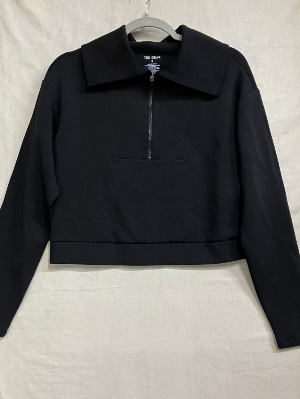 TEK Gear Pullover Athletic Sweatshirt Women's Small Black Cropped Quarter Zip
